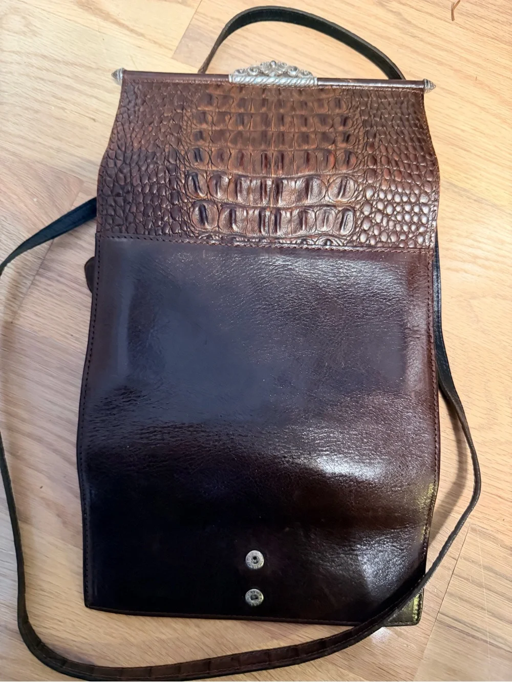 Brighton Y2K Convertible  Brown Croc-Textured Leather Crossbody Organizer Clutch